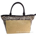 Women's straw tote bag in zebra print, w/PU handle, various sizes/colors/materials available